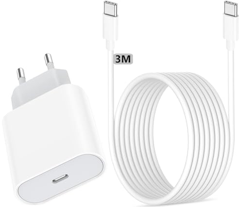 iPhone 16 Schnellladegerät, 20W USB C iPhone Ladegerät Ladestecker Stecker Netzteil Power Adapter und 3M USB C Kabel Schnellladekabel für iPhone 16/16 Plus/16 Pro/16 Pro Max/15/15 Pro/15 Pro Max