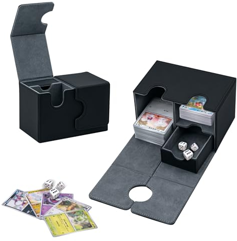 Tolesum Card Deck Box for MTG, Kartenbox mit Würfel Tray, Gathering Aufbewahrungsbox für 200+Karten, PU Leder Starkes Magnetic Sammelkarten Box Kompatibel Magic Commander TCG Karten -(Schwarz)
