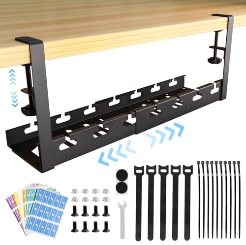 Bandeja Cables Escritorio, Bandeja de Cables Debajo de la Mesa Retráctil 11.2 '- 21.8', para Mantener los Cables Limpios y sin Perforación, Manejo de Alambre Sólido