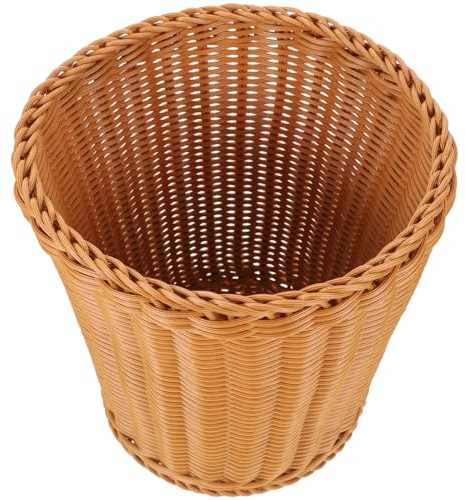 MAGICLULU Woven Trash Basket for Home Office - Brown Plastic Waste Bin for Bathroom, Bedroom, Kitchen 21 x 24.5CM