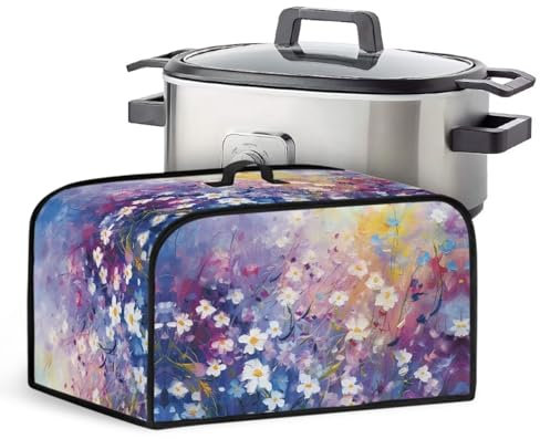 HUISEFOR Slow Cooker Cover with Mesh Pocket Crock Pot Dust Cover Fits for Most 6-8 Quart Oval Slow Cooker Washable Appliance Covers Anti-Stain Anti-Static Countertop Decorations, Daisy Oil-Painting