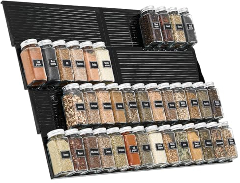 Lifewit Rangement Epices Cuisine 8 PCS, Organisateur de Tiroir Cuisine Extensible de 33 cm à 66 cm, Support Epices Cuisine Placard Comptoir pour Condiments, Sirop, Huile, Contenant, Médicament, Noir