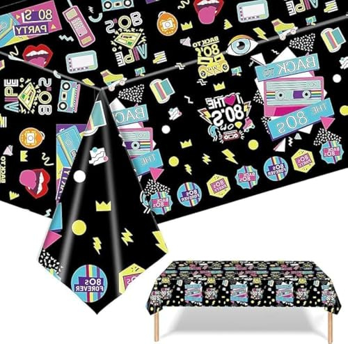 AMJKEJI 80er Jahre Party Tischdecken, 3 Stück Rechteckig Tischdeckens 130 x 220cm Wiederverwendbare Rock Roll Thema Tischdecken for Geburtstag Halloween Weihnachten Karneval Schreibtisch Dekoration