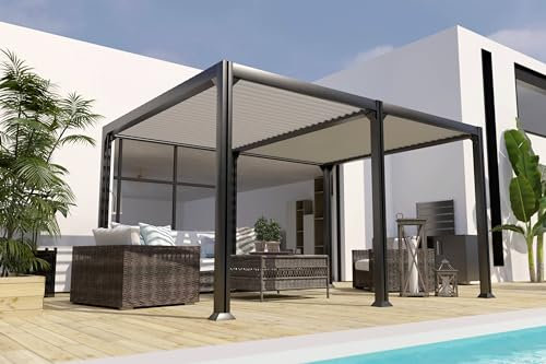 COULEURS DU MONDE - Pergola bioclimatique Newport Grise autoportante en Aluminium 3x4m