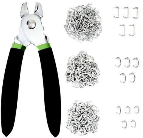 Osmond Hog Ring Pliers Kit with 270Pcs 3/4in 1/2in 3/8in Galvanized Steel Hog Rings,Hog Ring Pliers Kit for DIY Craft&Bagging