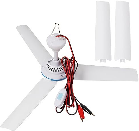 ESLOYSUN DC 12V Portable Ceiling Fan 19.7” Hanging Ceiling Fans for Bed Camping Outdoor RV Gazebo Battery Powered