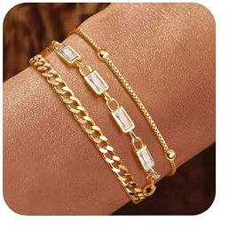 YADOCA Gold Armband für Damen Mädchen, 18K Gold Vergoldet geschichtet Schmuck Armband Set zierlich Stapelbar Armbänder Link Büroklammer Kette Frauen Mädchen -Weiß