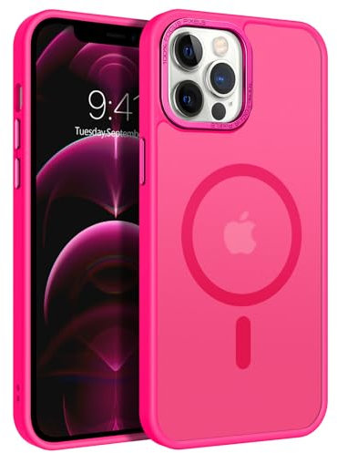VENINGO Magnetic for iPhone 12 Pro Max Case,Compatible with MagSafe Matte Translucent Shockproof 360 Protective Girls Women Man Case for iPhone 12 Pro Max, Hot Pink
