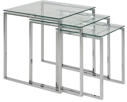 möbelando Satztisch >Katrine< (3-teilig) in Klar, Glas - 50x55x50cm (BxHxT)