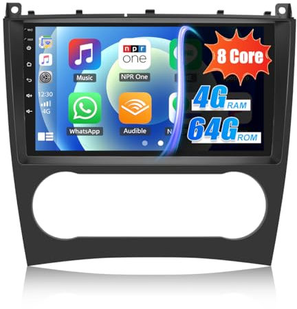 4G+64G CAMECHO Android 13 Autoradio für Mercedes Benz C Klasse W203 W209 C180 C200 (2005-2009) mit Navi Carplay Android Auto, Doppel Din Autoradio mit 9 Zoll Bildschirm Bluetooth 5.0 RDS/FM MirrorLink