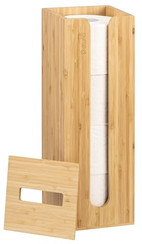 eluno Toilettenpapier Aufbewahrung für 4 Ersatzrollen aus Bambus im natürlichen Design, freistehender Rollenhalter mit Deckel & Ablagefläche, nachfüllbarer WC-Rollenhalter, eckig