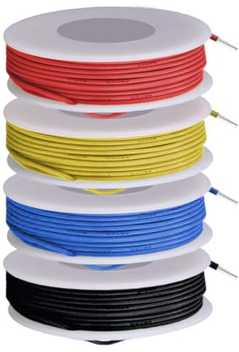 MKBKLLJY 20 Gauge Solid PVC Electrical Wire 300V - 20AWG Insulated Tinned Copper Hook Up Cable 4 Colors (Red/Yellow/Blue/Black) 5m/16.4ft Each for Electronics DIY