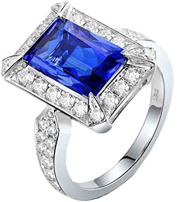 Bishilin Ring Damen Weißgold 750 mit Tansanit, Verlobungsring Rechteck Tansanit 4ct Hochzeit Ringe Frauen Trauringe Nickelfrei Gr.52 (16.6)