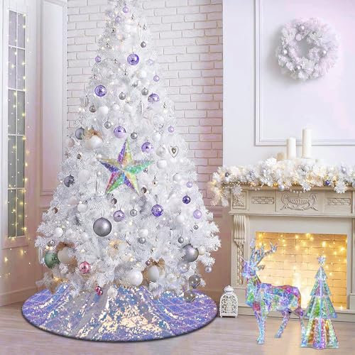 Ivarunner Small Pink and Purple Christmas Tree Skirt - 30 Inches Sequin Xmas Tree Mat for Christmas Decorations, Glitter Pink and Purple Ornaments