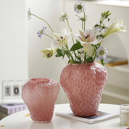 SYDDOL Vase à fleurs en forme de fruit – Vase décoratif en forme de fraise rose – Jolie étagère – Décoration unique pour la maison, la cuisine, le bureau, le hall d'hôtel (fraise, 7,9)