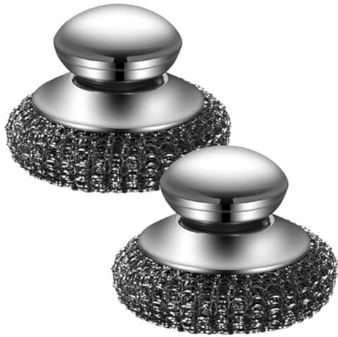 Wyerewel Paquete de 2 estropajos de acero inoxidable con para limpiar platos, hierro fundido, ollas y sartenes