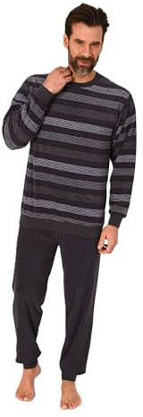 Normann Herren Frottee Pyjama mit Bündchen in Streifen Look - auch in Übergröße