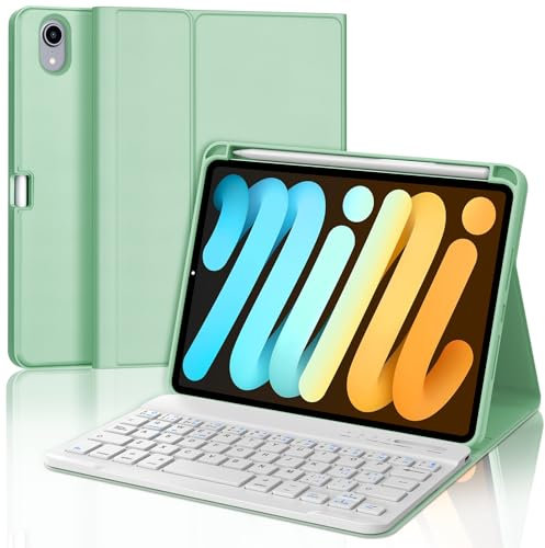 IVEOPPE Teclado iPad Mini 7 8.3, Teclado iPad Mini 6, Funda iPad Mini 7 con Teclado, Español Ñ, Funda Teclado Bluetooth Desmontable para iPad Mini 7/6 8.3 2024/2021, Verde Hierba