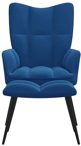 Willood Ohrensessel mit Hocker Sessel mit Stahlgestell Relaxsessel Liegesessel TV-Sessel Freizeitstuhl Blau Samt