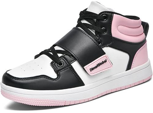 LAZAZAFI Baskets montantes pour garçons et filles - Chaussures de sport de plein air - Chaussures de marche pour l'athlétisme, l'école, la salle de sport - Noir - Pointure 35, Noir / blanc / rose, 31