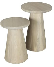 byLIVING Beistelltisch-Set Cone, Massivholz Akazie White wash lackiert | bestehend aus 2 Tischen, D 35, H 60 & D 40, H 50 cm