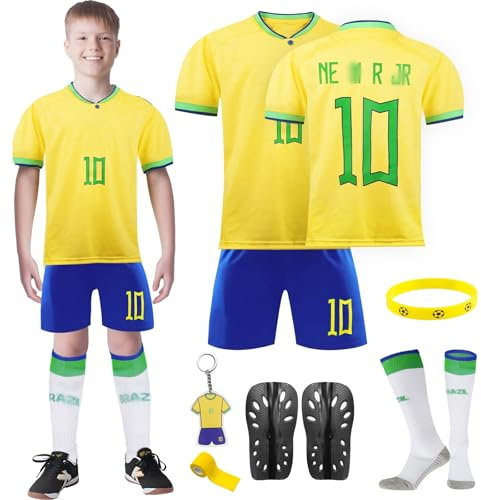 Kitimi Fußballtrikot Kinder Fussball Trikot Kinder, Schweißabsorbierenden Fußball Trikot Trainingsanzug Shirts Shorts Socks Schlüsselanhänger und Bandage, Hause/Auswärts Fußballtrikot