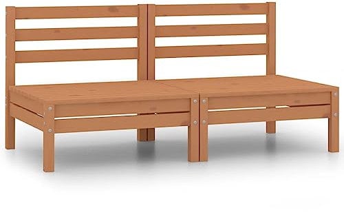 WKIEQACO Outdoor-Sitzgruppe, Sektionalsofa-Einheiten, Garten-Mittelsofas, 2 Stück, braunes massives Kiefernholz