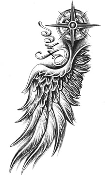 Kompass Kräuter Tattoo Aufkleber, Semi-Permanent Nicht Reflektierend Wasserfest Realistisch Keine Farbe Hält 2 Wochen, Fake Tattoo Temporäres Tattoo(1pcs)