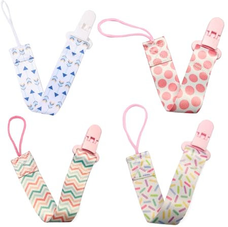 Lot de 4 attache-tétine MAM - 4 supports de tétine pour bébé avec 4 adaptateurs en silicone - Sucette universelle pour nouveau-né de 0 à 6 mois - Chaîne de tétine pour bébé fille et garçon