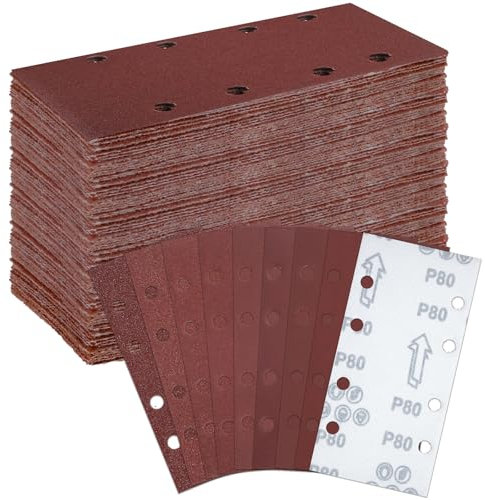 Muyohix Carta Vetrata per Levigatrice, 56 Pezzi Carta Abrasiva 93x185 mm, Grane 40/60/80/120/180/240/320/400, 8 Fori, per Legno, Metallo, Plastica e Muro