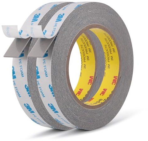 3M Doppelseitiges Klebeband Schaumstoffband Strapazierfähig 19 mm x 5,5 m 2 Rollen Montageband zum Verbinden von Schaumstoffstreifen für Banner Poster Alarme Jalousien Zierleisten Grau
