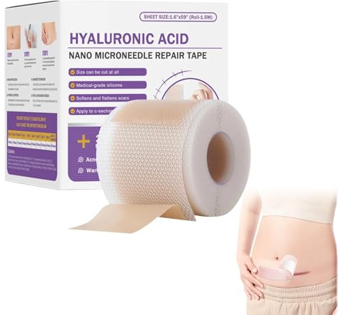 Ruban adhésif en silicone à l'acide hyaluronique pour cicatrices, ruban adhésif en silicone pour cicatrices et rides, ruban adhésif pour cicatrices adapté à tous les types de peau (1pcs)