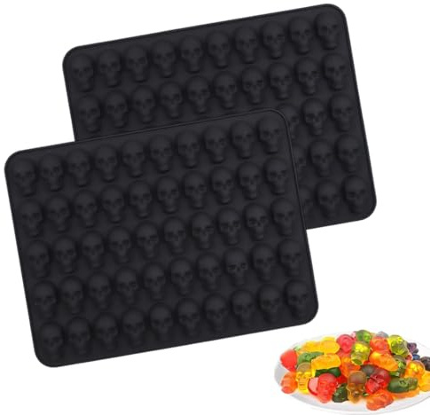 LONZIKP 2 Stück Mini Schädelkopfform Halloween Backformen, Antihaftend Backmatte für DIY Halloween Party Süßigkeiten, Schokolade, Kekse, Eiswürfel, Hundeleckerlies, BPA-Frei（schwarz）