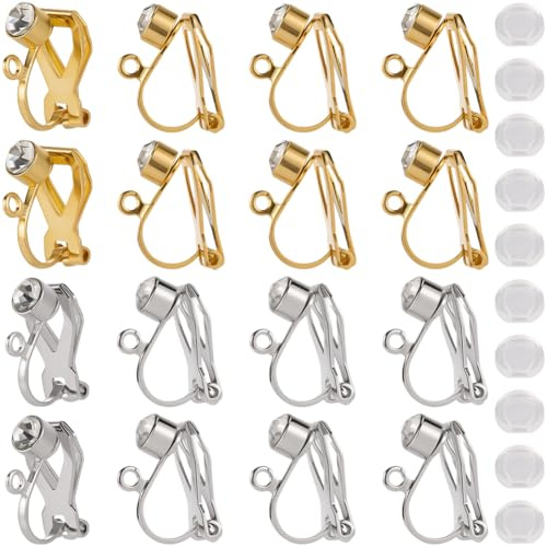SOFPLATE 1 Box Mit 20 Strass Ohrring Konvertern Aus Edelstahl Zum Anklipsen von Ohrring Zubehör Mit 20 bequemen Silikon Ohrpolstern Nicht Durchstochen Mit Schlaufenzubehör Für Schmuckherstellungsbedar