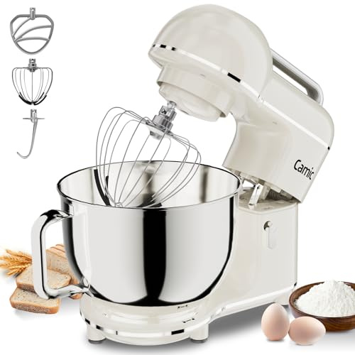 Camic Küchenmaschine - 2000W - 10 Geschwindigkeitsstufen mit Tragegriff, Edelstahl Rührschüssel (7L), Knetmaschine mit Rührhaken, Knethaken, Schlagbesen und Spritzschutz