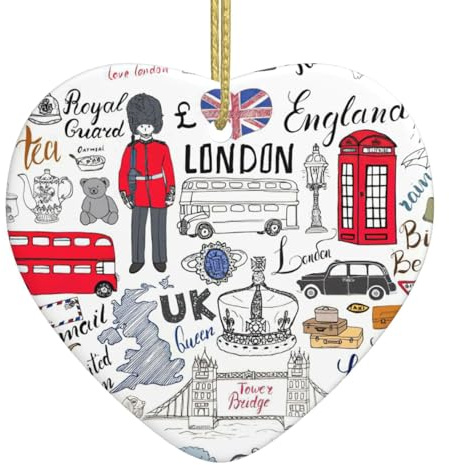 I Love London Weihnachtsschmuck, Ornament für Weihnachtsbaum, Keramikherz, Andenken, Weihnachtsschmuck