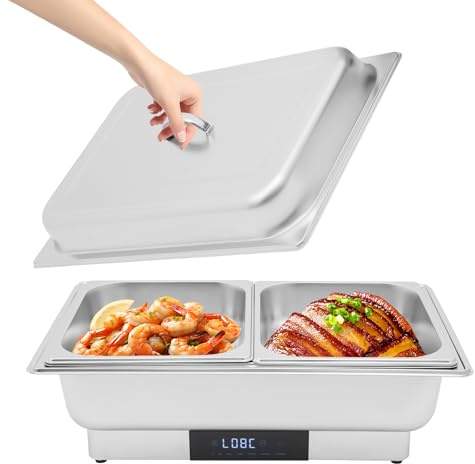 HUOMMGS 600W Chafing Dish Elektrisch Buffetwärmer Elektrisch Warmhaltebehälter Essen Wärmebehälter für Speisen mit Deckel Warmhaltegerät mit 35-90℃ Einstellbaretemperatur Buffetwärmer (9L + 2 x 4,5L)