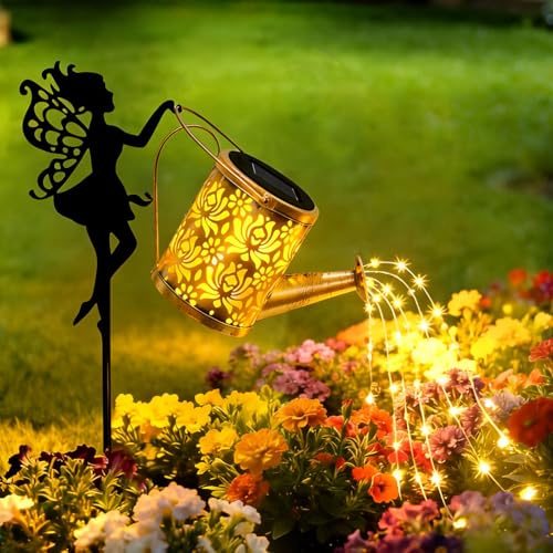 Solar Gießkanne Lichterkette Aussen,Solarlampen für außen mit Feendesign,dekorative Retro Metall Solar Duschleuchten,Vintage Fairy Lights für Gartentisch, Terrasse, Hof, Weg, Gehweg