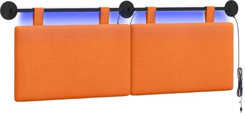 vidaXL Hängendes Kopfteil Mit LED Licht Orange Cordstoff, Moderner rechteckiger Wand-Kopfteil, weich gepolstert, verstellbare Rückenlehne, platzsparender Bett-Zubehör