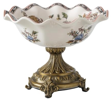 Qianly Fruttiera in Ceramica con Base Fruttiera con Piedistallo Vintage Piatto da Esposizione per Centrotavola, Soggiorno, HJ-T816 12-02P