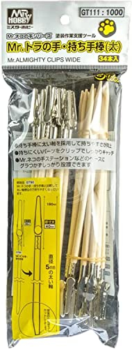 MR.HOBBY\ミスターホビー GT111 Mr. Almighty Clip Wide, GTool, Krokodilklemmen, Klammern, Malwerkzeug, Zubehör, Teile Halter für Modellbau, 5 mm Stab Dicke, Stabiler Stand, Metall, Holz, 34 Stück