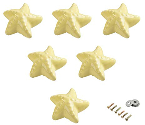 Bonitos botones de cerámica en forma de estrella de mar para habitación infantil, muebles, armarios, tiradores de cajones de cerámica, cocina, cajón, 6 piezas