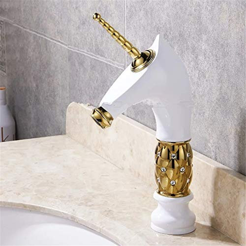 YAWEDA Goldenes Einhorn-Hahn-Badezimmer-Kristallkörper-Icorne Bassin-Mischer-Hahn Edler Herrliche Swivel-Bassin-Wannen-Hahn, D