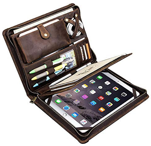 Portafolio de cuero, Carpeta de documentos con cremallera para negocios para Bloc de notas de tamaño carta, Estuche para portafolios de tableta, Cuero de vaca Crazy Horse (iPad Pro 10.5 / 11 pulgadas)