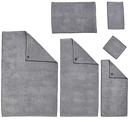 DONE Deluxe Prime 6-tlgs Frottierset Seiftuch Gästehandtuch Badvorleger (800gr) Handtuch Duschtuch XL-Duschtuch Zwirnfrotier Weich Hautfreundlich 100% Baumwolle Silber, 550gr/m²