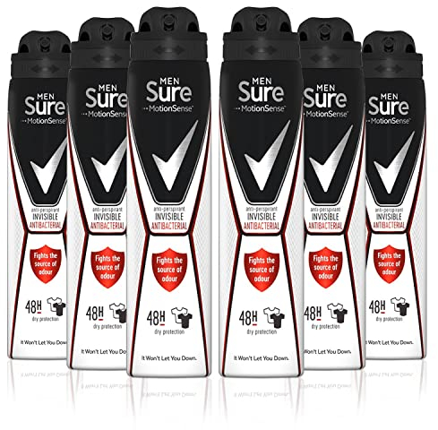 Sure Men Antibakterieller Geruchsschutz Aerosol Anti-Transpirant Deodorant, 250 ml, 6 Stück