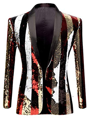 PYJTRL - Giacca da Uomo con Paillettes Lucide (Righe, 3XL)