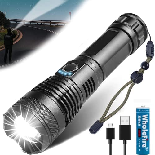 Recargable Linterna LED Potente de 20000 Lúmens, XHP70 Alta Potencia USB Linterna Super Brillante, 5 Modos Zoom Impermeable para Camping y Deportes al Aire Libre, Batería de 3000mAh Incluida