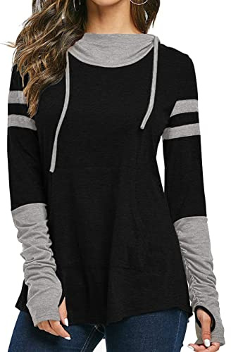 iChunhua Womens Hoodie with Thumb Holes Long Sleeve T Shirt Drawstring Tops with Pockets S-XXL