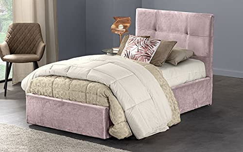 Dafne Italian Design - Letto singolo con contenitore, Effetto velluto rosa antico, Dimensioni: cm. 90 x 205 x 110 H